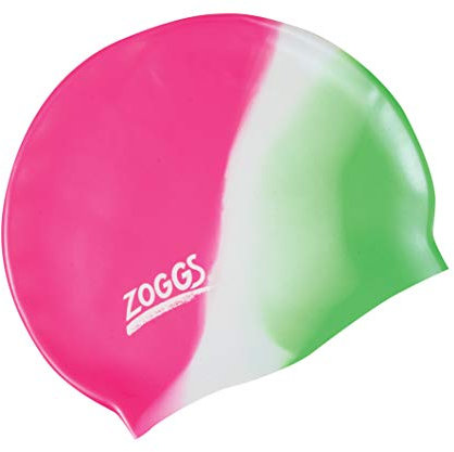 Zoggs Unisex-Youth Junior Multi Colour Silikon-Badekappe, Rosa/Weiß/Grün, 6-14 Jahre