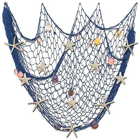Red de pesca natural con conchas de mar y 10 Piezas estrellas de mar naturales Red de pesca con temática oceánica para decoración de pared de fotografía de bodas y fiestas en la playa,150 cm × 200 cm