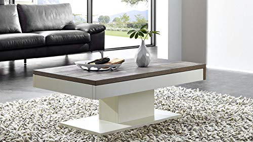 Möbel Akut Couchtisch Wohnzimmertisch Light Line Eiche antik grau furniert weiß matt Lack