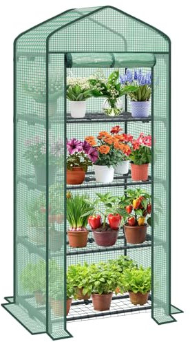Sekey 4 Tier Mini Greenhouse Outdoor - Stable Growing Environment & Superior Insulation, Easy No Tool Assembly Steel Frame, Small Greenhouse for Small Garden, Plants, Fruits, Vegetables,Green
