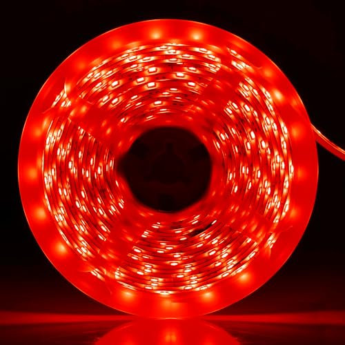 iNextStation 12V LED Streifen Rot, 5M/300 LEDs SMD 2835 Schneidbar LED Strip IP65 Wasserdichtes Selbstklebend LED Leiste Band für DIY Innen Küche Weihnachten Deko, Kein Netzteil/Stecker