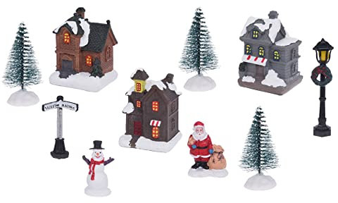 Spetebo Weihnachtsdorf Szene beleuchtet - 10-teilig - LED Weihnachtsstadt in Blister Geschenkverpackung - Weihnachtsdeko Tischdeko Geschenkidee Batterie betrieben
