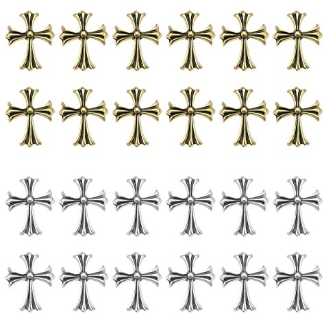 EMSea 60 Stück 3D Kreuz Form Nagel Kunst Charms aus Metall Retro Punk Maniküre Zubehör für Nägel DIY Dekoration, Bronze & Antik Silber