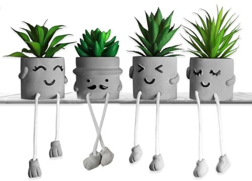 MAKHOT 4 Plantas suculentas Artificiales Creativas con macetas, suculentas sintéticas, Lindas Patas Colgantes, cubículo en Maceta, Accesorios de decoración, Mini Planta Falsa en Maceta, Plantas