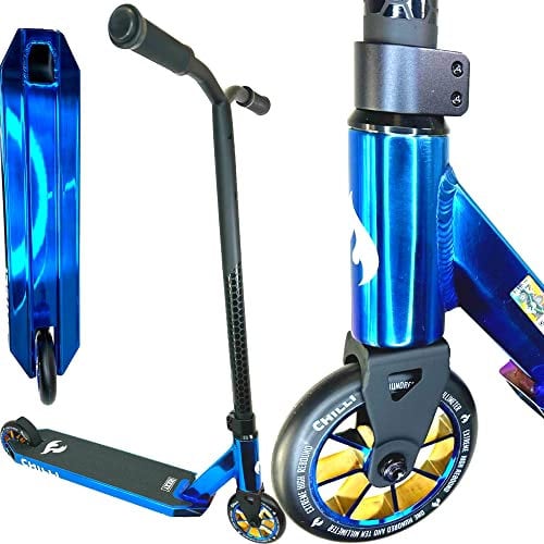 Chilli Pro Rocky V3 Stunt-Scooter Integrated Headset Park-Trick-Tret-Roller Schwarz/Blauchrome + Fantic26 Griptape