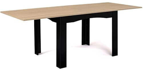 IDMarket - Mesa de comedor extensible rectangular Dona 4-10 personas, color negro, bandeja de haya, 110-220 cm