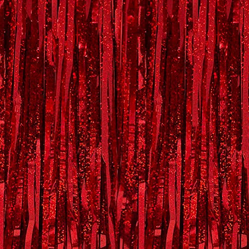 Oblique Unique® Lametta Vorhang 99x200 cm Rot irisierend Deko für Weihnachten Weihnachtsbaum Silvester Geburtstag Party Feier Fasching Karneval Dekoration