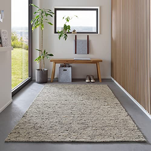 TacaHome Wollteppich Handweb Teppich Gewalkt I Reine Schur-Wolle im Skandinavischen Design I Wohnzimmer Schlafzimmer Esszimmer Kinderzimer Büro | 60 x 90 cm Grau Meliert