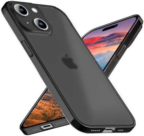 NALIA Extrem Dünne Handyhülle kompatibel mit iPhone 15 Plus Hülle, 0,3mm Ultra-Slim Cover Semi-Transparent Anti-Fingerabdruck Leicht Schlank Matt Halb-Durchsichtig Hardcase Schutzhülle, Farbe:Schwarz