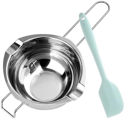 ALLAVA Schmelztopf Kerzenwachs, Wasserbad Schmelzschale, Kerzen Schmelztopf 304 Edelstahl Bonus 1 Kunststoffschaber, Schmelztopf für Kerzen Zucker Butter Käse Karamell Schokolade (400ml)