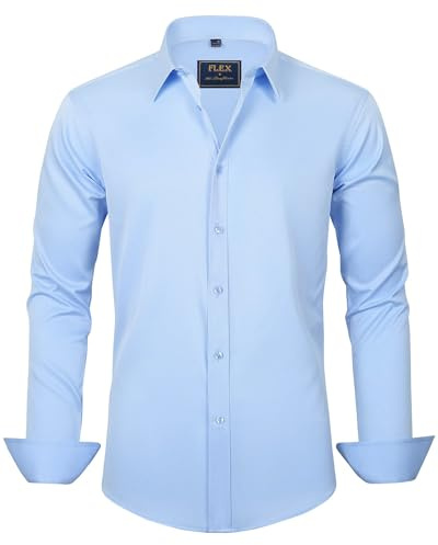 J.VER Hemden für Herren Regular Fit Businesshemd Unifarben Stretch Freizeithemd Faltenfrei GeschäFtsleute Shirt Klassische Alltag Oberhemden,Hellblau,S