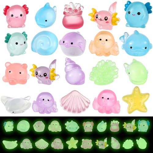 Juexica 20 Stück Miniatur-Ozean-Themen-Harz, Axolotl, Kunstharz, Meerestier-Figuren, Aquarium-Ornamente, Ozean, Mini-Meerestier-Figuren für Aquarium-Dekorationen, Geburtstagsparty, Gastgeschenk