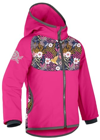 unuo Kinder Softshelljacke mit Fleecefutter und Kapuze, wasserabweisende und winddichte Outdoor Full-Zip Funktionsjacke, atmungsaktive Kinderjacke BASIC, Fuchsia, Kolibri