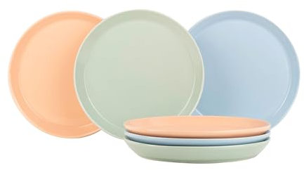 Frühstücksteller 20 cm – 6er Set Bunte Porzellan Dessertteller | Flache Teller in Blau, Grün & Orange für 6 Personen | Spülmaschinenfest, Modern & Stilvoll