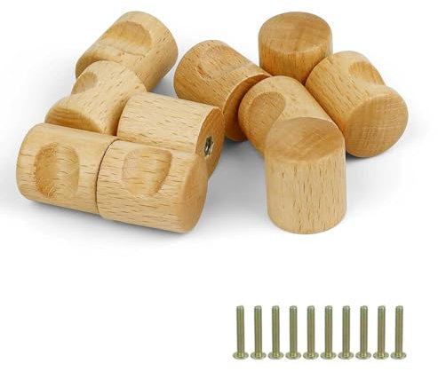 HJIAMA 10 Stück Schrankgriffe Holz, 24mm Möbelknöpfe Holz, Natürliche Buche Knöpfe für Schränke mit Schrauben, für Schränke, Schubladen, Vitrinen
