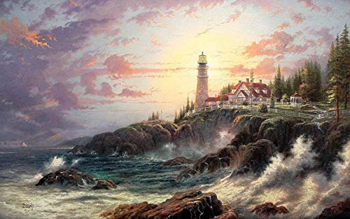 TNTEVX Adult Jigsaw Puzzle 1000 Stück, Thomas Kinkade Coast Lighthouse, Karton, Rechteckig, 26x38CM, Mittelstufe, Unisex, Ab 5 Jahren