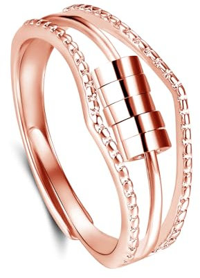 Estrellique Silber Anxiety Fidget Rings, 925 Sterling Silber Angst Ring, Offen Einstellbar Anti Stress Dekompressionsringe, 5 Kugeln Spinner Ring für Anxiety Damen Man Mädchen, Silber Anti-Angst-Ring