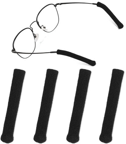 ZEYIYER 4PCS Glasses Ear Cushion, Ear Pads for Glasses, Soft Fabric Glasses Arm Anti Slip, Anti-Slip Fixation Glasses Cushions, Glasses Ear Grips for Sunglass Eyeglasses Eyewear (Black)