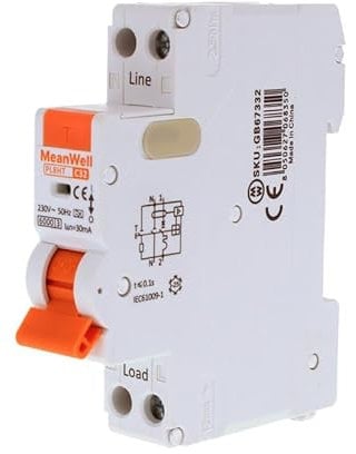 MeanWell Interruttore Magnetotermico Differenziale Tipo A 30mA 6000A, RCBO 1P+N C32 32A, Slim Da 1 Modulo DIN, Curva C 2 Poli 220V