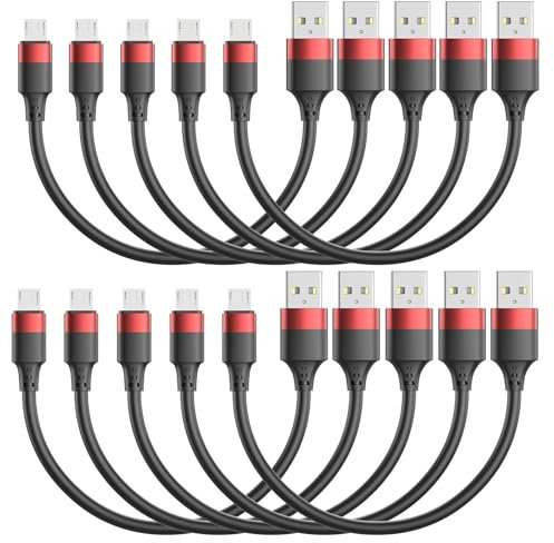 10 Pack Short Micro USB Cables 1ft, Bulk 12 inch Micro USB Cable Pack, Durable USB 2.0 Android Charger Cords for Charging Stations Samsung Galaxy S6 S7 J7 Note 5 LG Kindle Fire Sony PS4 TV Sticks