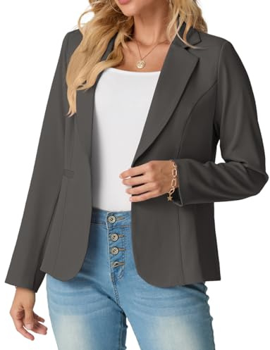 GRECERELLE Giacca da Donna Blazer Elegante a Maniche Lunghe Giacche Casual da Lavoro Ufficio Blazer da Lavoro, da Cerimonia con Bottoni e Tasche per Donne UK 8-20, Grigio scuro, 50