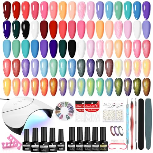 VANREESA 20 Colours Kit Vernis Semi Permanent, Kit Ongle Gel UV Complet avec Base Top Mat Pailleté Coat et Lampe LED 36W U V et Outils de Manucure, Set Manucure pour Débutants