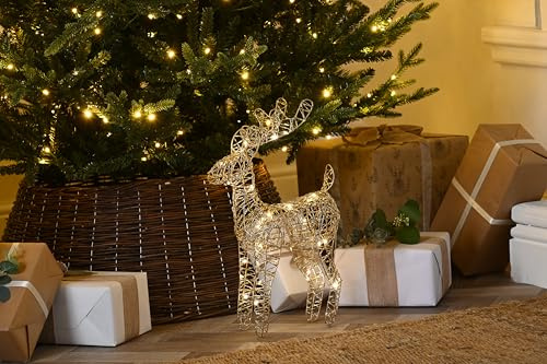 Festive Productions 37 cm Gold Shimmer Reindeer – Battery-Operated Indoor Christmas Decoration with Warm White LEDs & Timer