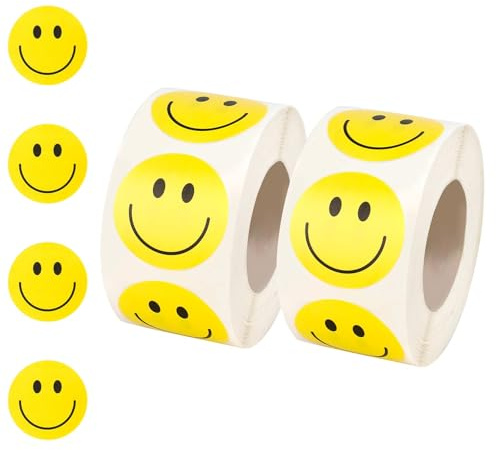 Smiley Aufkleber, Runde Aufkleber, Belohnungssticker, 2 Rollen 500 Stück, Sticker Reward, Für Belohnungsaufkleber Geschenkdekorationen Partydekorationen