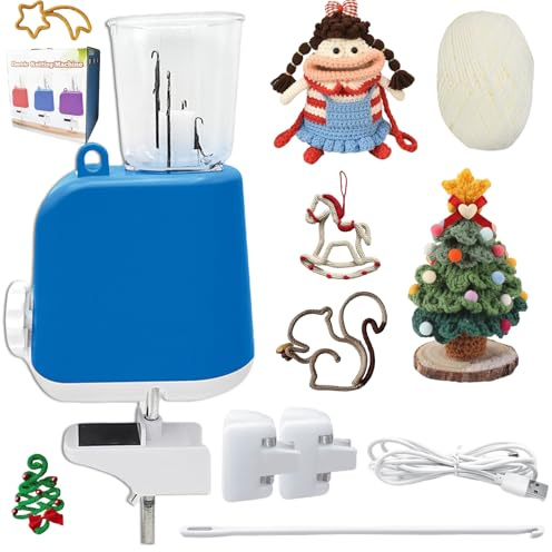 Tricotin Automático, Muy Eficiente, Mini Molino de Tejer, Cuerda Decorativa para Tejer, Máquina de Tejer, Incluye hilo y caja de regalo., Fácil Aplicación para Principiantes, Azul