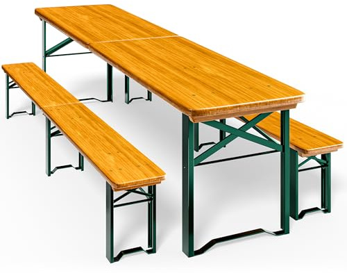 Casaria 2er Set Bierzeltgarnitur 220cm Modell 2026 10 Personen hohe Belastbarkeit Massiv Holz klappbar Festzeltgarnitur 2 Bierbänke Biertisch Garten