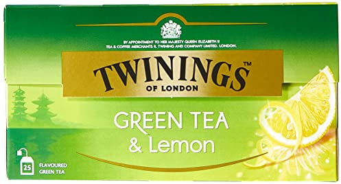 Twinings Green Tea and Lemon - Grüner Tee mit erfrischendem Zitronengeschmack im Teebeutel - einzigartige Grüntee Mischung verfeinert mit Zitronenschale, 25 Teebeutel (40 g)