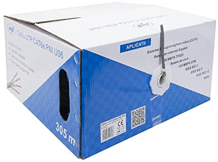 PNI Cavo UTP CAT6 U06 con 4 coppie di fili intrecciati 0,50 mm CCA, per internet e sistemi di sorveglianza, rotolo 305m
