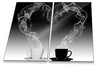 Herdabdeckplatte Abdeckung Ceranfeld Abdeckplatte Schneidebrett 2-Teilig 60x52 Herz Kaffee Schwarz Spritzschutz Glasplatte Ceranfeldabdeckung Herdschutz Sicherheitsglas Glasschneidebrett 2x30x52