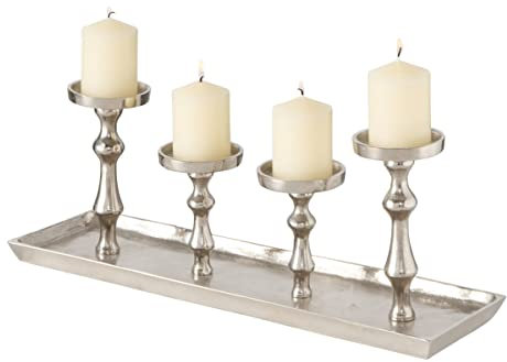 BOLTZE Kerzenteller 4er Aluminium vernickelt Silber L 53 cm