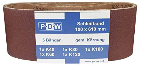 10 Schleifbänder 100x610mm Schleifband-Set versch. Körnung K40/K60/K80/K120/K180 f. Bandschleifer │ P-D-W®