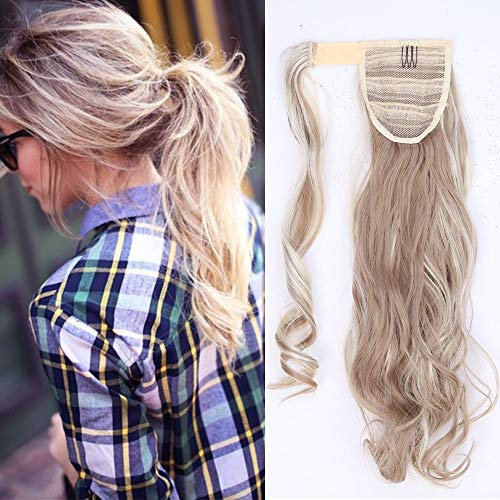 SEGO Ponytail Clip in Pferdeschwanz Extension Haarteil Haarverlängerung Zopf Hair Piece gewellt Wavy wie Echthaar Sandy Blonde & Blond Bleichen Wavy-17(43cm) 90g