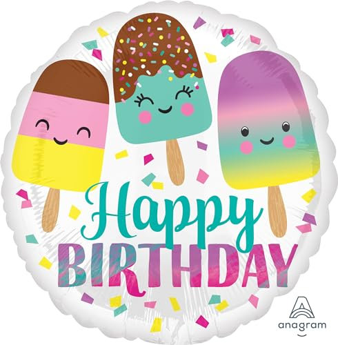 Amscan 3962201 -Standard Folienballon Happy Ice Cream Birthday, 43 cm, Luftballon, Heliumballon, Geburtstag