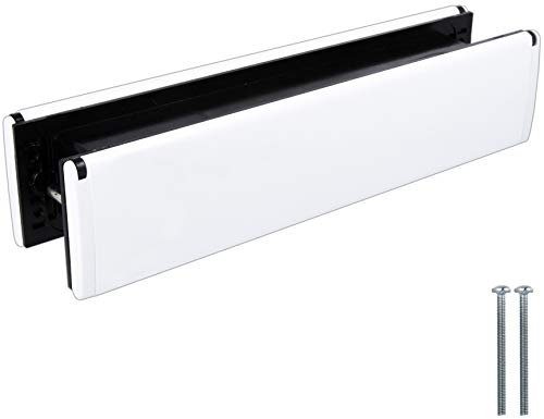 White Hinge Limited Yale 12 White Letterbox Plate Weatherproof Letterbox Plate with Draught Excluder Brush & Sprung Flaps Universal UPVC Front Door Post Box