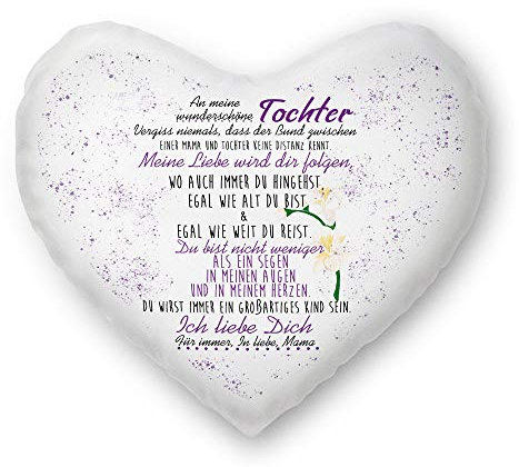 Familie-Kissen mit Spruch von Mama für Tochter Herzkissen - Kissenbezug inklusive Kissen/Verwandte/Geschenk-Idee/Liebling/Kinder/Herz-Kissen / 100% Polyester