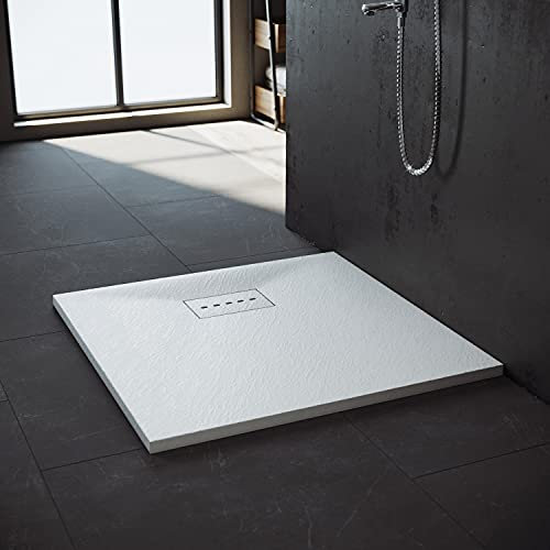 SONNI Duschwanne Schieferoptik und Rutschfeste Struktur 90x90 cm Superflache Duschwanne Alle Größen verfügbar Inklusive Siphon