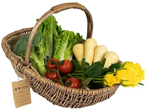 Wrenbury Flower Trug With Handle - Gardening Harvest Basket Medium - Traditional Vegetable Sussex Trug for Allotment - Wicker Garden Basket