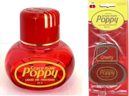Poppy Grace Mate® Kirsche Lufterfrischer, mit Klebepad, Duft Inhalt 150 ml, Inklusive Poppy Duft Hänger KIRSHE Raumduft, LKW, Auto, Boot, Wohnmobil, Büro, Duft Kirsche