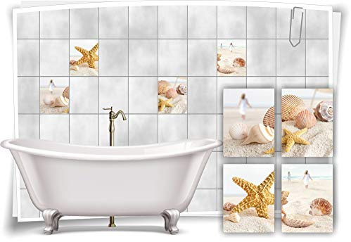 Medianlux Fliesen-Aufkleber SPA Wellness Muscheln Seestern Sand Strand Ufer Bad WC Deko, 15x20cm fp5p408h-133741