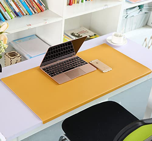Schreibtischunterlage mit Kantenschutz, rutschfestes großes Mauspad mit Befestigungslippe, wasserdichtes PU-Leder Schreibunterlage für Computer Laptop, 70 x 35 cm, Gelb