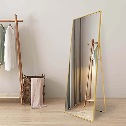 AUFHELLEN Ganzkörperspiegel mit Golden Metallrahmen Standspiegel 140x50cm Groß Spiegel für Schlafzimmer, Wohnzimmer, Flur und Garderobe, Rechteckig
