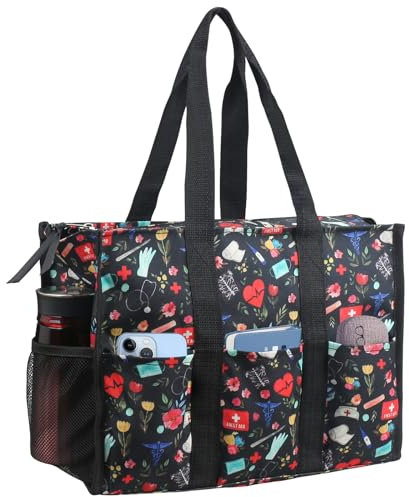 ABAMERICA Krankenschwestertaschen für die Arbeit, Stilltasche, Utility Tote für Frauen, Reißverschluss, wasserdicht, Organisation, A04 Medizinisches Blumenmuster, mittelgroß