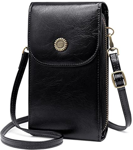 GOUNNU Handytasche zum Umhängen Damen Handy Umhängetasche Leder Frauen Geldbeutel RFID Schutz mit 5 Kartenfächer Kleine Crossbody Brieftasche Schultertasche Geldbörse Passt Handy unter 6,5 (Schwarz)