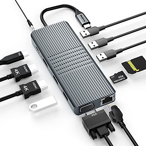 Dolovo USB C Docking Station 12 in 1 Triple Display mit Dual 4K HDMI, VGA, 100 W PD Port, Ethernet, 4x USB, SD/TF Kartenleser, Audio/Mic für Laptops