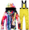 WYOUTDOOR Skianzug für Damen, Winterjacke und Skihose, bunt, Snowboard, Jacke und Hose mit Trägern, wasserdicht, mit Kapuze, Schneeanzug, Gelb, M