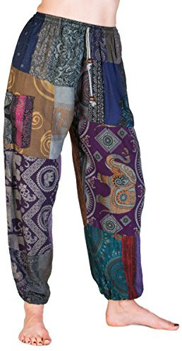PANASIAM Aladin Muck Pants, A02, si adattano alla S alla M, in viscosa naturale, in diverse varianti di colore, con 2 tasche, Patchwork colorato 001, S